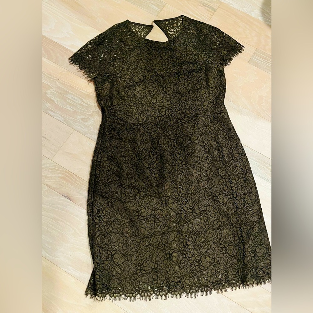 Banana Republic lace overlay dress olive green